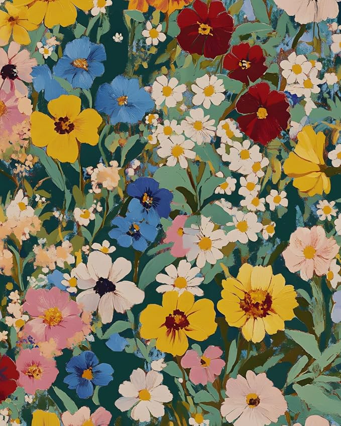 BOKEBEVE Floral Wallpaper Peel and Stick Boho Green Yellow 17.5 x 118In | Removable Self Adhesive Renter Friendly Vintage Watercolor Wall Paper for Bedroom Bathroom Living Room Accent Wall by BOKEBEVE