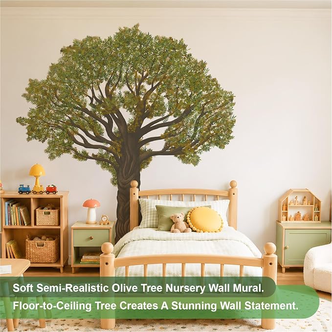 6.7 Ft x 6.2 Ft Olive Tree Wall Decals, Oversized for Teen Room | Muted Vintage Original Hand-Drawn Olive, Peel and Stick Mural, Calming Decor for Classroom, Reading Nook and Living Room - Image 2