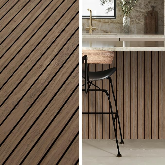 4-Piece Wood Slat Wall Panel for Interior Wall Decor Noise Cancelling 47.2" x 23.6" Peel and Stick Acoustic Decorative 3D Sound Absorbing Wall Paneling, Walnut - Image 4