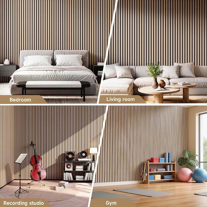 INMOZATA Wood Panels for Wall Acoustic Wood Slat Wall Panels Nature Oak | 3D Fluted, Soundproof Wall Paneling for Interior Accent Wall Decor Living Room Bedroom & Office, 4 Pack 94.5" x 7.9" 21 ft² - Image 6
