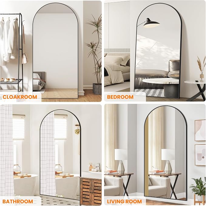 Arched Full Length Mirror, 75"x35" Standing Body Mirror for Wall, Black - Image 3