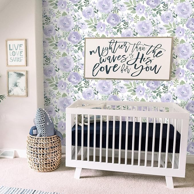 Orainege Peony Floral Wallpaper Peel and Stick Wallpaper Self Adhesive | 16.9in x118.1in Floral Contact Paper Boho Peony Removable Wall paper for Bedroom Living Room Decor Vinyl, Purple - Image 3