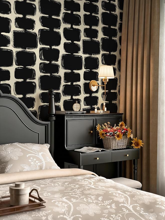 Safiyya 17.3"x393" Peel and Stick Wallpaper Black and Cream White Contact Paper Mid Century Modern Abstract Geometric Wall Paper Self Adhesive Removable Wallpaper for Bathroom and Bedroom Vinyl - Image 7