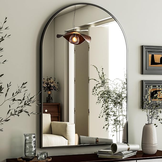 HARRITPURE Arched Wall Mirror 24"x36" Black Metal Frame Vanity Mirrors by HARRITPUREHome