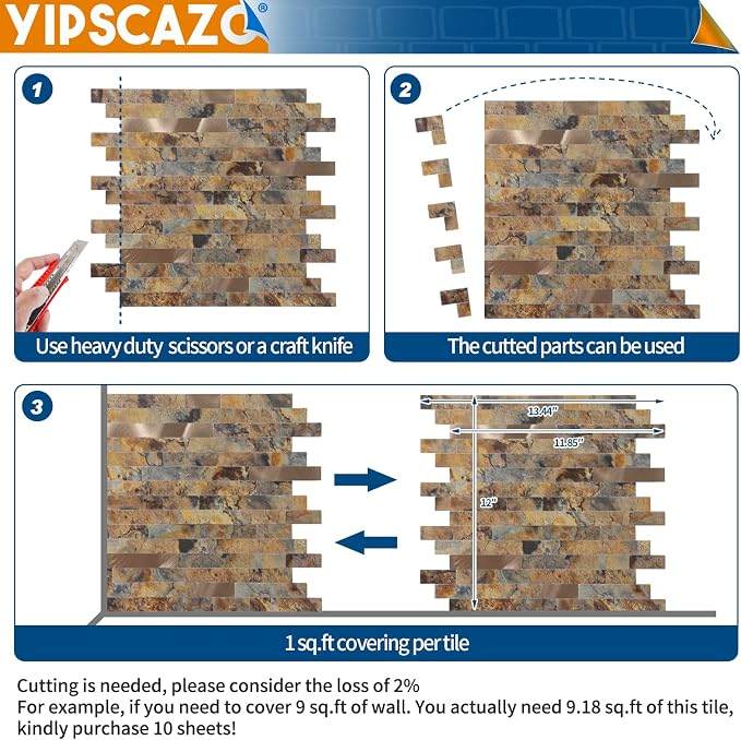 Yipscazo Peel and Stick Stone Metal Backsplash, Stick on Tiles for Backsplash Kitchen (Brown Stone Rock, 10-Pack) - Image 6
