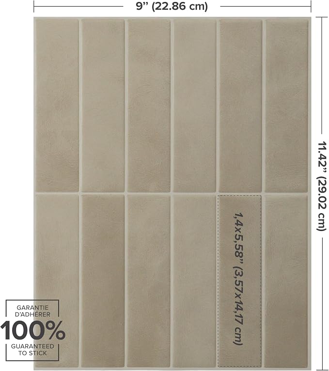 Smart Tiles Peel and Stick backsplash, Stacked Taupe Beige, 11.43"x9" | Pack of 5 (3.5 sq ft), Matte, Heat/Moisture Resistant, Low VOC, Kitchen/Bathroom, Renter Friendly, Made in Canada - Image 4