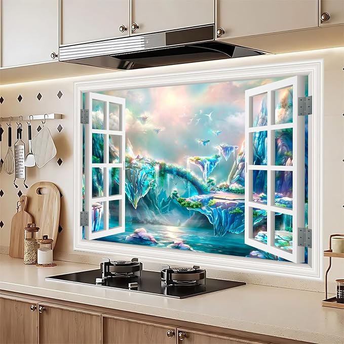 ‌Lmyhome Fake Window Wall Mural Fantastic Fairy Tale Waterfall (64"x48") | Peel and Stick Faux Window Wall Sticker Decal Poster for Bedroom Home Decor - Image 3
