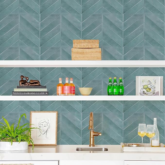 STICKGOO Herringbone Peel and Stick Backsplash, Blue Teal, 10 Sheets | 12.6 x 9.7 in, Thicker Rectangular Vinyl Stick-On Wall Tiles, Easy Alignment, Waterproof, Easy to Clean, Kitchen/Bathroom - Image 9