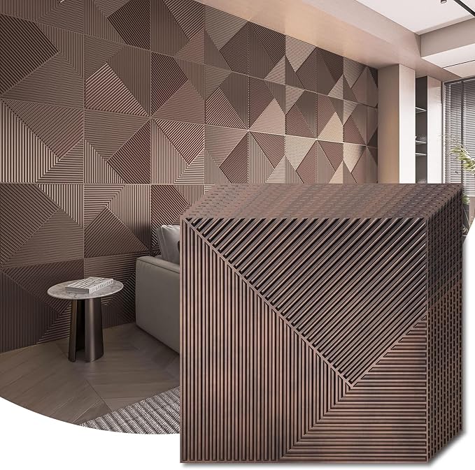 WOWSTAR 12-Pack 3D Wall Panels 19.7" x 19.7", Antique Copper Slat Wall Panels for Interior Wall Decor, Luxury Wall Covering for Living Room & Bedroom | 12-pack, 19.7"x19.7", Textured wall panels, accent wall covering, living room bedroom office by WOWSTAR