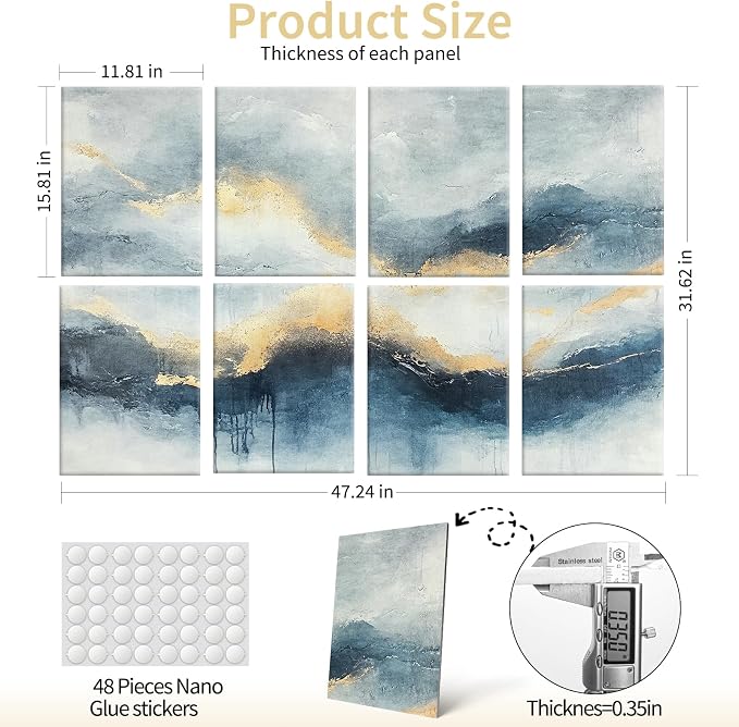 Art3d Acoustic Wall Panels, 48 x 32 in Set, 8-Pack Decorative Wall Art | UV-printed polyester, helps reduce echo, sound absorbing decor for living room, bedroom, office, studio and gaming room - Image 5