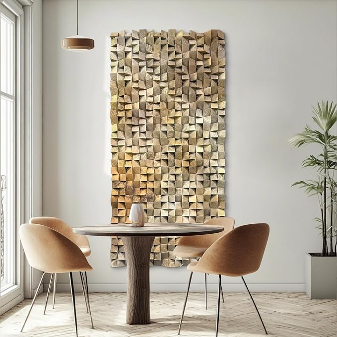 LIUZEYUE - Textured Wood Mosaic, Natural Wood with White Geometric Pattern, 3D Wall Decor for Living Room or Home Office 35.4"x70.8" - Image 7
