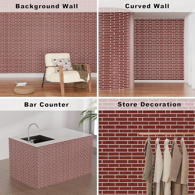 3D Wall Panels - 4PCS 47.2"x26" Faux Stone Wall Covering - MCM Modified Clay Material for Home Art, Accent Brick, Modern Exterior/Interior Decoration, Covering 34 sq.ft Slate Red Brick - Image 4