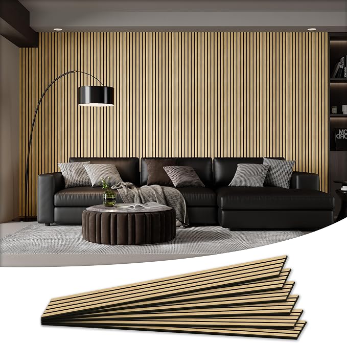 4 Pack Wood Salt Acoustic Wall Panels 94" x 12.6" x 0.8", Rustic Oak | 3D Fluted Soundproof Wooden Wall Panel, Sound-absorbing Wall Decor for Home Theater Studio Office Bedroom by LDB_BUILDING