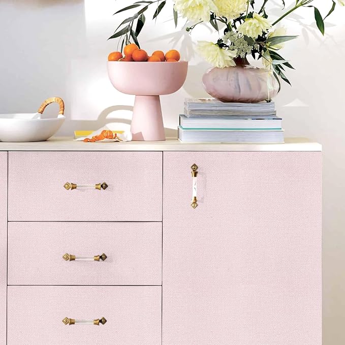 Pink Peel and Stick Wallpaper Grasscloth Paper 15.7in x 118.1in | Textured Wallpaper Peel and Stick Vintage Faux Linen Contact Paper Self Adhesive Removable Grasscloth for Bedroom Vinyl - Image 4