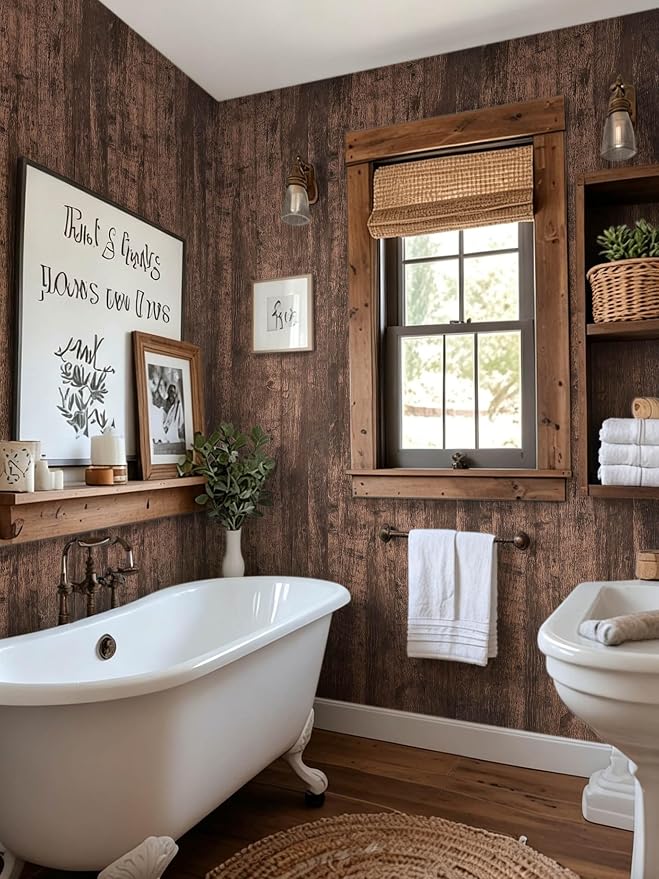 Dimoon 32.8Ftx17.7 Wood Contact Paper Brown Dark Wood Peel and Stick Wallpaper Wood Grain Brown Wood Wallpaper Wood Plank Removable Rustic Self-Adhesive Vintage Texture Desk Cabinet Vinyl Roll - Image 3