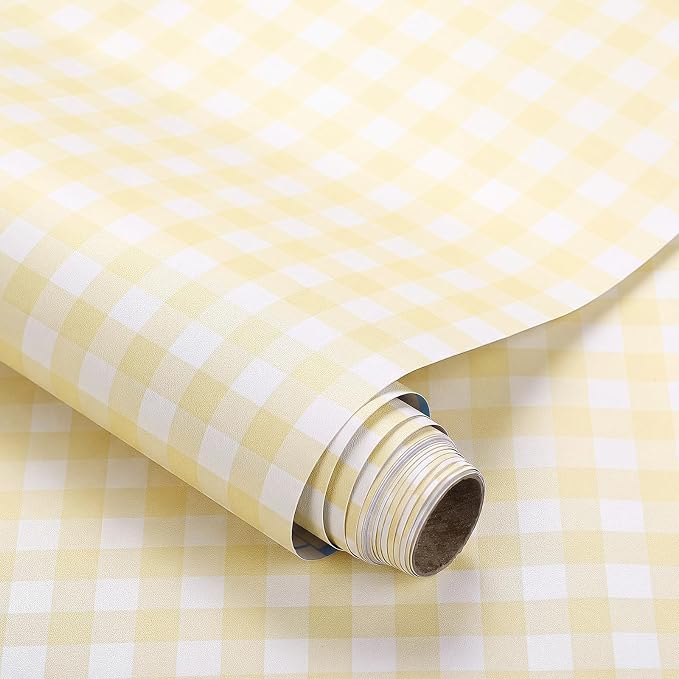 Drydiet Yellow Gingham Wallpaper Peel and Stick Contact Paper 15.8 x 118.1 | Self Adhesive Removable, Wall Sticker Paper for Bulletin Home Locker Dorm Classroom Bedroom Living Room Decor by Drydiet