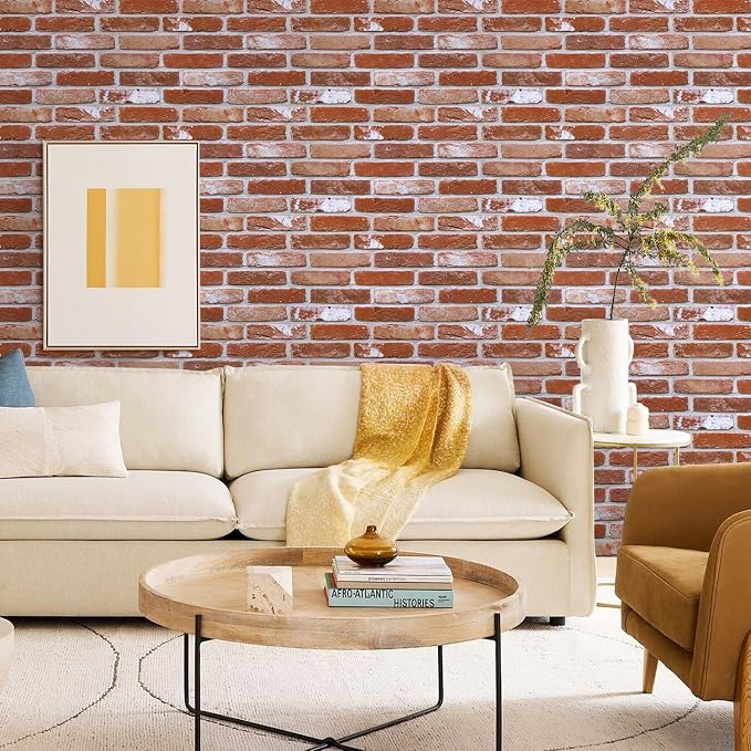 Commomy Faux Brick 3D Wall Panels,Thin UrltraLight PVC 22.8" x 11.8" | Thin UrltraLight PVC Peel and Stick Tile Retro Brick Printable for Bedroom,Living Room,TV Background（Covers 22.48 sq.ft - Image 2