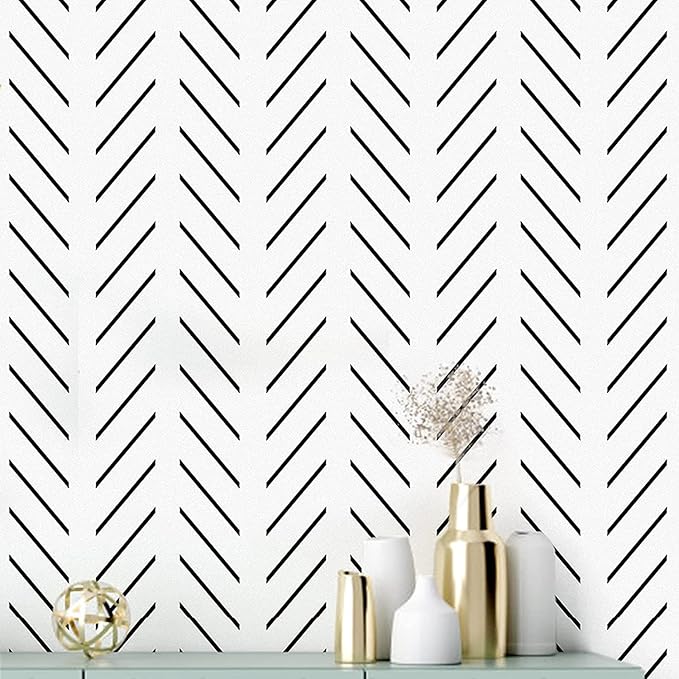 Erfoni Black and White Peel and Stick Wallpaper Herringbone Contact Paper | 17.7in x 590.5in Black Geometric Removable Wallpaper Modern DIY Self Adhesive Wallpaper for Livingroom Bathroom Decor by Erfoni