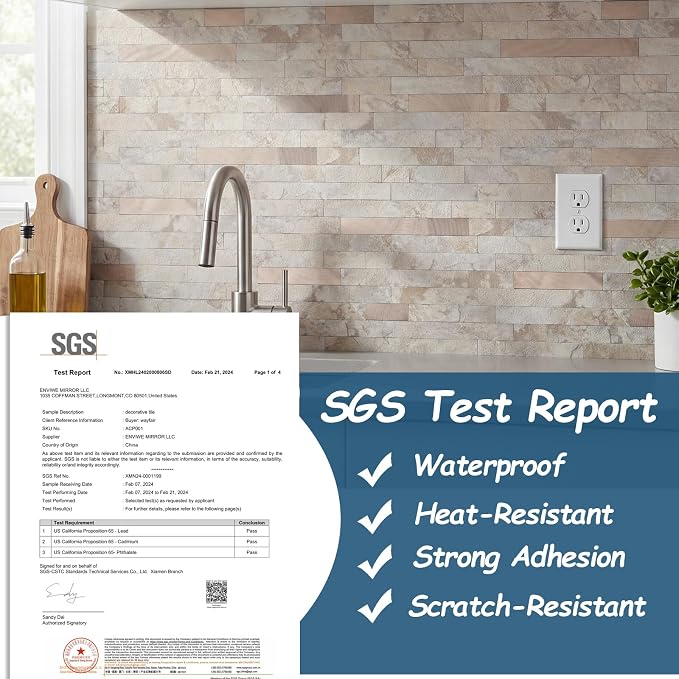 1 - Sheet Peel and Stick Backsplash Wall Tile, PVC Kitchen Backsplash, Stick on Tiles for Backsplash Kitchen (12'' X 12'', Beige Rocks) - Image 3