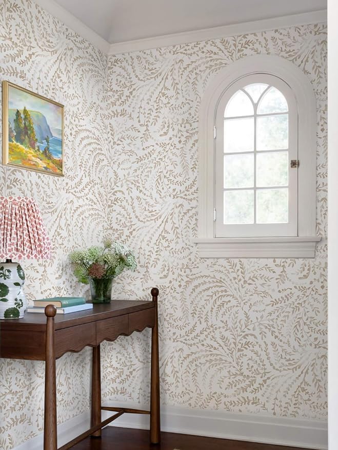 Ismoon Boho Peel and Stick Wallpaper Beige Neutral Farmhouse Contact Paper | 17.3x393in Leaf Botanical Stick on Wall Paper Removable Self Adhesive Vinyl Wallpaper for Bedroom Accent Wall Decor Hallway - Image 7