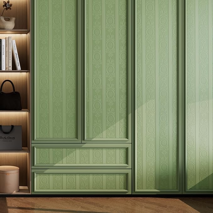 JiffDiff Green 3D Embossed Textured Peel Stick Wallpaper 17.3"x1200" | Removable Renter Friendly Contact Paper, Waterproof Self Adhesive Wallpaper for Bedroom, Bathroom, Decor,144 sq. - Image 6