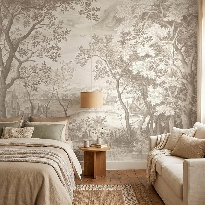 Beige Forest Peel and Stick Wallpaper Landscape Wall Mural | 173"x108", Self Adhesive Canvas, for Bedroom Living Room Bathroom, Seamless, No overlapping - Image 3