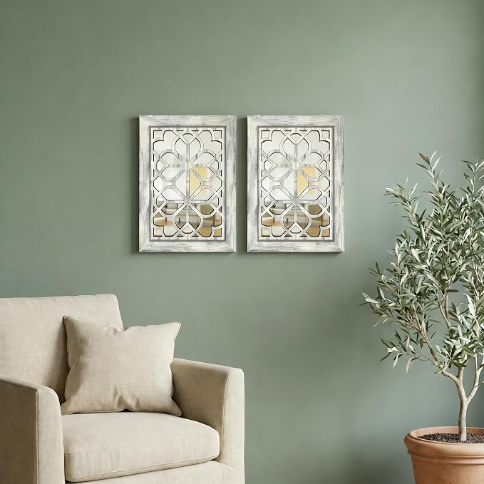 Set of 2 11x15 Inch Rectangular Shatterproof Grey Decorative Wall Mirrors, Boho Farmhouse Rustic Vintage Accent Mirrors for Living Room Bedroom Entryway & Home Decor - Image 5