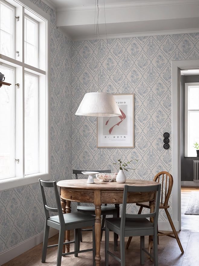 Toduso Peel and Stick Wallpaper Vintage Wall Paper Boho Contact Paper Blue Removable Wallpaper for Kitchen Bathroom Bedroom Floral Waterproof Self Adhesive Vinyl Drawer Decor 17.3"x393.7" - Image 6