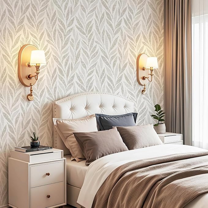 Safiyya 787"x17.3" Boho Peel and Stick Wallpaper Beige and White Wallpaper Leaf Self Adhesive Removable Wall Paper for Bathroom Bedroom Contact Paper for Walls Vinyl Roll - Image 3