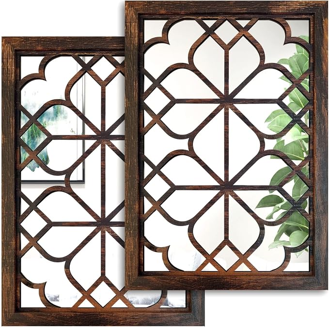 Wocred Set of 2 Rectangular Wall Mirror,Gorgeous Rustic Farmhouse Accent Mirror,Caramel Color Entry Mirror for Bathroom Renovation,Bedrooms,Living Rooms and More(11”x15”) by Wocred