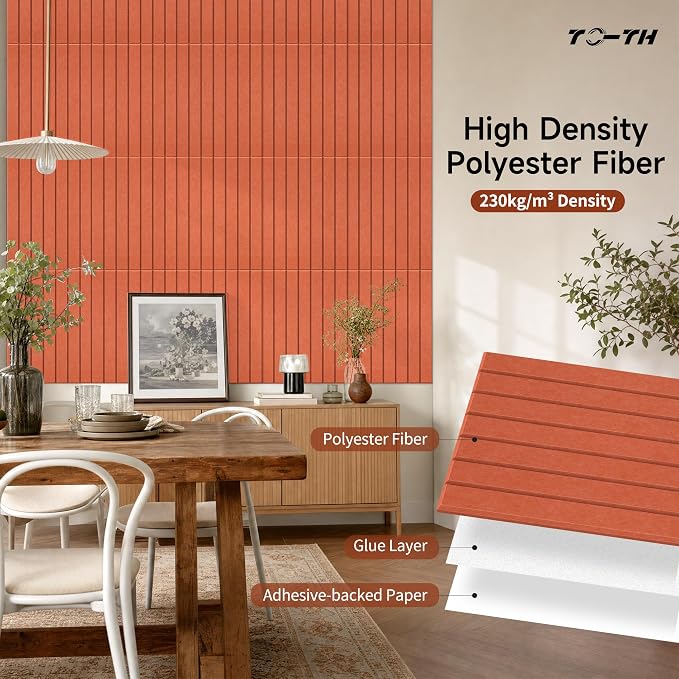 TO-TH Acoustic Panels Peel and Stick Sound Wall Panel 12 Pack, Honey Orange | Self-Adhesive, Sound Absorbing Panels, 100% Polyester Fiber, 11.8"×15.7"×0.35", Acoustical Treatment for Studio, Office, Home - Image 2