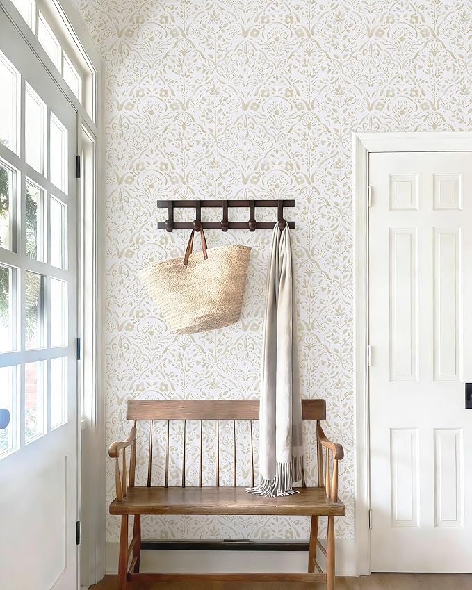 Dimoon Boho Peel and Stick Wallpaper Beige Brown Floral Contact Paper Vintage Damask Watercolor Wall Paper 362''x17.3'' Textured Removable Stick On Wallpaper for Bedroom Bathroom Kitchen Decor Vinyl - Image 7
