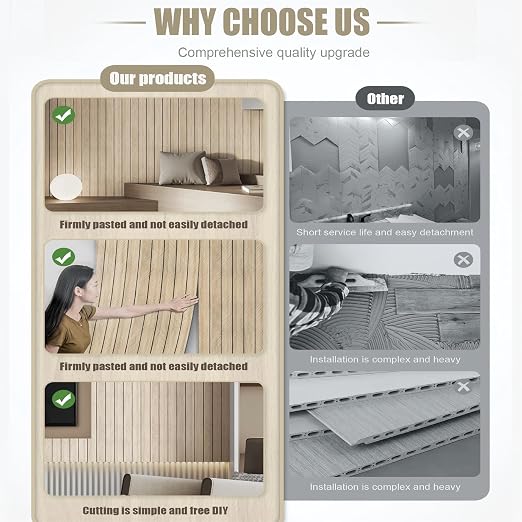 Thick Wood Slat Wall Panels, Modern 3D Peel and Stick, 15.75"x118" Self-Adhesive Accent Wall with Sound Dampening for TV Wall and Ceiling, Bedroom, Home Office, Log Color, 13 Sq Ft - Image 7