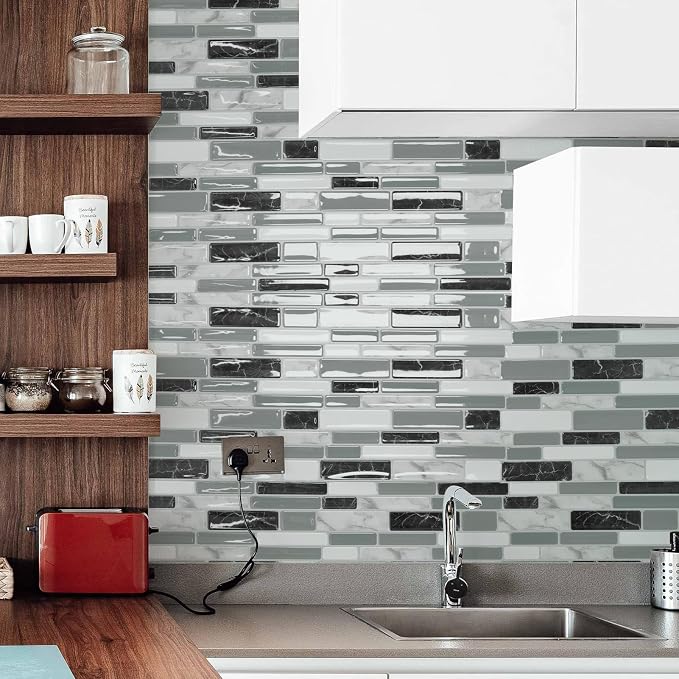 Art3d 12 x 12 Inch Vinyl Peel and Stick Backsplash, 20-Pack, Marble Grey | Waterproof, Lightweight, Self Adhesive, Easy to Install, No Residue, for Kitchen & Bedroom Decor, Ideal for Recently Moved - Image 2
