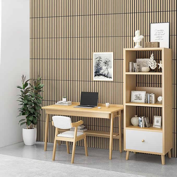 WADILE 8 Pack Self Adhesive Acoustic Wall Panels in Wood Look 11.8"x15.7" | Soundproofing PVC Slats on Felt, Decorative Wall Panels for Living Room & Bedroom Accent Wall - Image 3