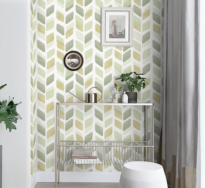 Boho Peel and Stick Wallpaper Checkered Contact Paper 17.3"x78.7" Neutral Geometric Wall Paper Modern Self Adhesive Removable Wallpaper for Bathroom Kitchen Cabinets Waterproof(Green/Yellow) - Image 3