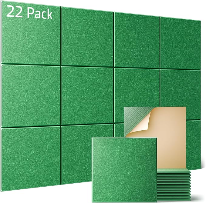 Sonicism 22 Pack Acoustic Wall Panels with Self-Adhesive, 12" X 12" X 0.4" Sound Proof Foam Panels, Decorative Soundproof Wall Panels, Sound Proof Absorbing Tiles for Home & Offices, Forest Green by Sonicism