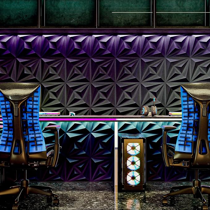 AMZDEPOT 3D Wall Panels, Black, 12x12 Inch, 20 Pcs | PVC Textured, 3 Layout Options, for Interior Wall Decor, for Living Room Bedroom TV Background Gaming Room - Image 9
