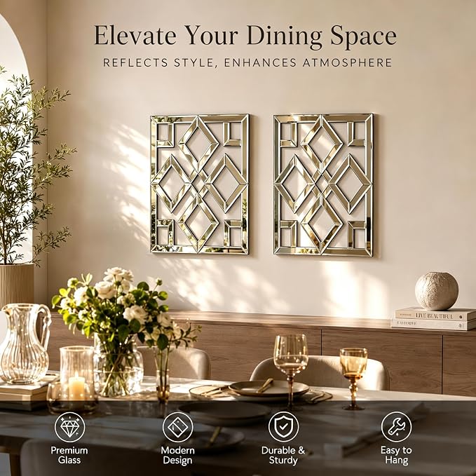Square Decorative Wall Mirror 13 x 17 Inch, Silver Frameless Mirror Wall Decor with Beveled Edge, Modern Wall Mounted Accent Mirror for Living Room, Bedroom, Hallway, Set of 2 - Image 6