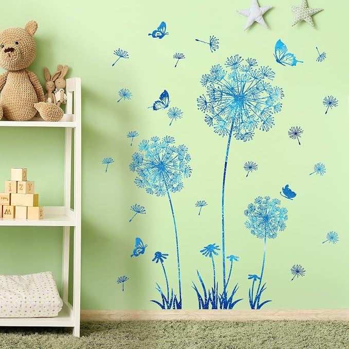 Removable 3D Dandelion Wall Decals Flowers and Flying Butterfly Wall Stickers Murals Self-adhesive Peel and Stick Falling Dandelions Decor for Girls Bedroom Living Room Nursery Baby Children's - Image 3