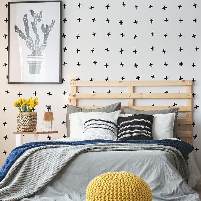 Black Vinyl Cross Wall Decals, Abstract Plus Sign Wall Stickers | Matte black vinyl modern boho minimalist accent wall. Peel and stick easily for nursery, bedroom, bathroom, living room. - Image 3