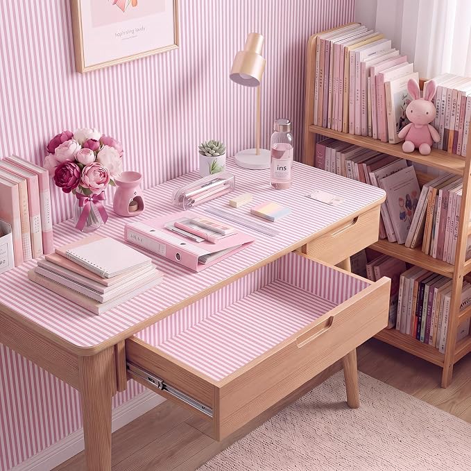Drydiet Pink and White Striped Wallpaper Peel and Stick 15.8 x 118.1 in | Striped Wallpaper, Self Adhesive Removable, Wall Sticker Paper for Home Locker Dorm Classroom Bedroom Living Room Decor - Image 4