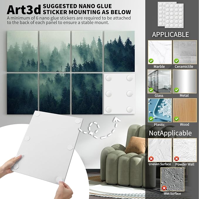 Art3d Acoustic Wall Panels, 48 x 32 in Set, 8-Pack Decorative Wall Art | UV-printed polyester, helps reduce echo, sound absorbing decor for living room, bedroom, office, studio and gaming room - Image 6