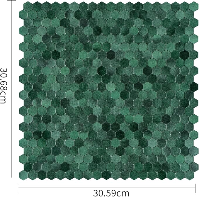 Select 5 Pack Hexagon Peel and Stick Backsplash Tiles, Hunter Green | Self Adhesive Metal Backsplash Stick On Aluminum Tiles for Kitchen Bathroom, 12” x 12” Wall Tiles w/10 Edge Pieces - Image 2