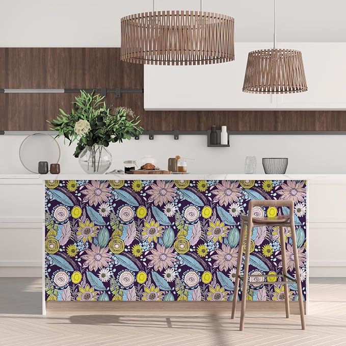 Laatse Boho Wallpaper Peel and Stick 17.5"x393",Purple Contact Paper | Self Adhesive/Removable/Waterproof/Thick Vinyl Wall Paper for Bathroom Bedroom Shelf Cabinet Drawer,Prepasted,Easy Peel - Image 3