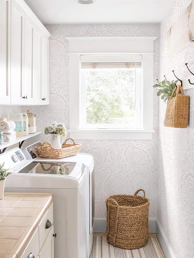 Ismoon Pink Wallpaper Peel and Stick Boho Floral Contact Paper 17.3x78.7in | Renter Friendly Wall Paper Textured Self Adhesive Removable Wallpaper for Bedroom Kitchen Thicken Vinyl Waterproof - Image 3