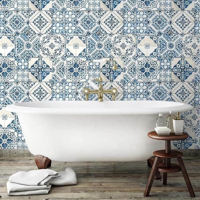 RoomMates RMK11083WP Blue Mediterranian Tile Peel and Stick Wallpaper 20.5" x 16.5 feet - Image 5