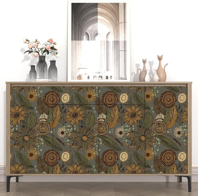 Laatse Boho Wallpaper Peel and Stick 17.5"x393", Green Yellow Contact Paper | Self Adhesive/Removable/Waterproof/Thick Vinyl Wall Paper for Bathroom Bedroom Shelf Cabinet Drawer,Prepasted,Easy Peel - Image 3