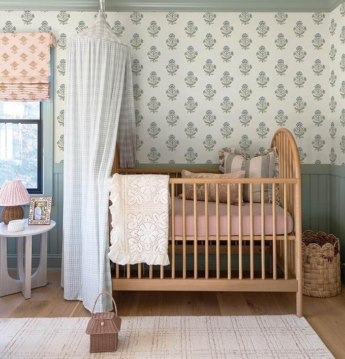 Heroad Blue Floral Wallpaper Cottage Peel and Stick Wallpaper 17.3''x393'' Faux Linen Texture Contact Paper for Cabinets Removable Self-Adhesive Wall Paper for Bedroom Kitchen Renter Friendly Vinyl - Image 8