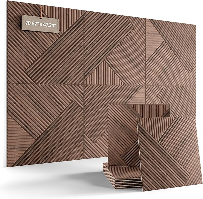 Fluxynara 6-Pack Felt Bulletin Board,Walnut Diamond Chevron-1 | 70.87" x 47.24" Cork Board Alternative, Acoustic Wall Panels with 60 Adhesive Tabs for Recording Studios and Home Offices by FLUXYNARA